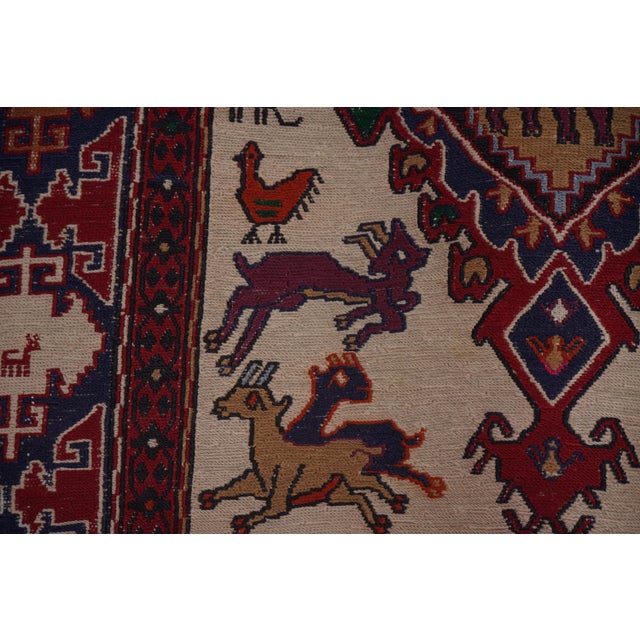 Vintage Animal Pattern Soumac Kilim Rug 3'5'' X 4'7'' For Sale - Image 9 of 10