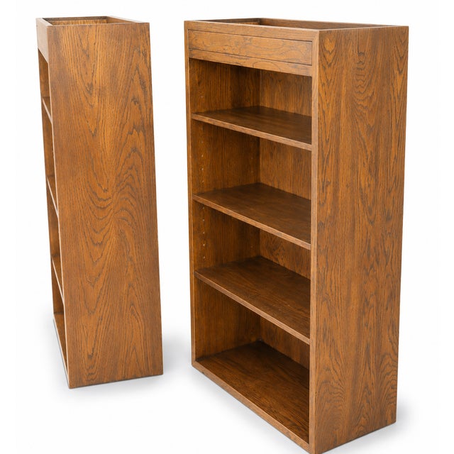 Wood 1970s Pair of 2 Vintage Oak-Grain Bookcases – Matching Pair For Sale - Image 7 of 9