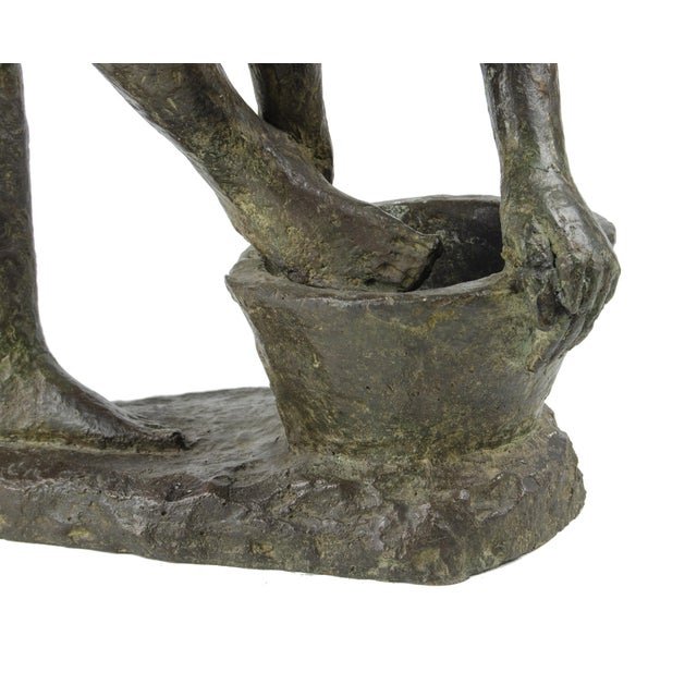 Coffee Early 20th Century Patinated Bronze Sculpture of a Man Washing Himself Over a Bucket by Carlos De La Cárcova, Argentina For Sale - Image 8 of 11