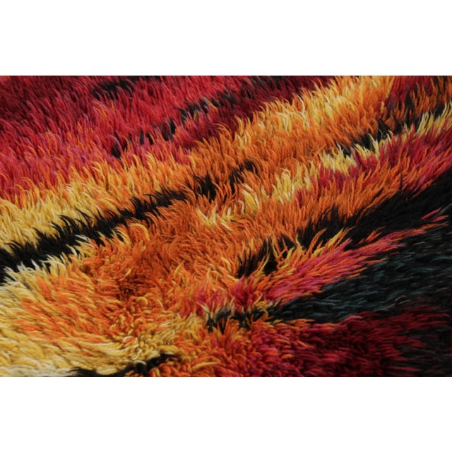 1960s Vintage Swedish Rya Runner, Colorful Scandinavian Flame Patterns - Rug & Kilim For Sale - Image 5 of 7