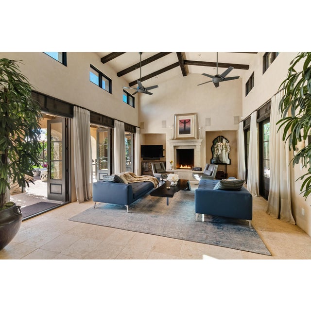 Pair of Roche Bobois Sofas in Blue Polished Wool With Single Arms For Sale - Image 11 of 11