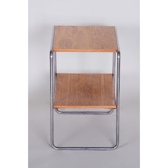 1930s Small Czech Bauhaus Oak and Chrome Table, 1930s For Sale - Image 5 of 9