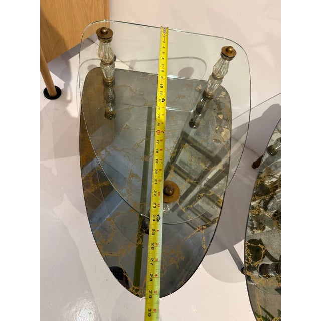Gold Mid-Century Two-Tier Glass & Crystal Column Side Table For Sale - Image 8 of 9