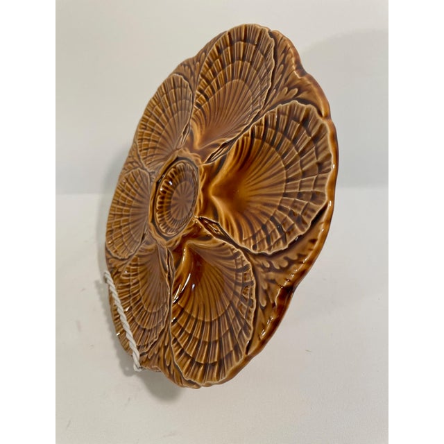 1920s French Sarreguemines Gold Majolica Oyster Plate For Sale - Image 6 of 12