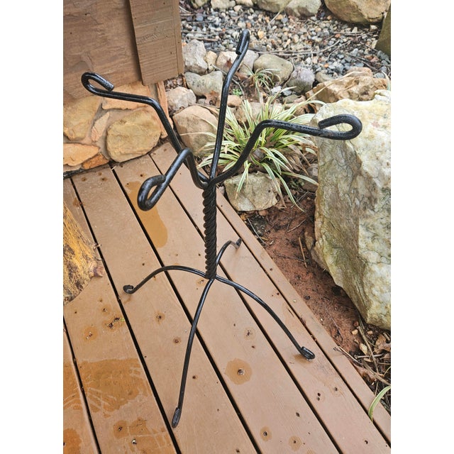 Black Vintage Twisted Stem Wrought Iron Plant Stand For Sale - Image 8 of 12