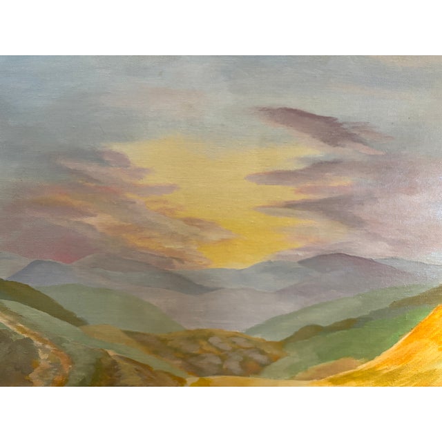 Blue 1980s Original Landscape Painting in Pastel Tones, Signed and Dated For Sale - Image 8 of 11