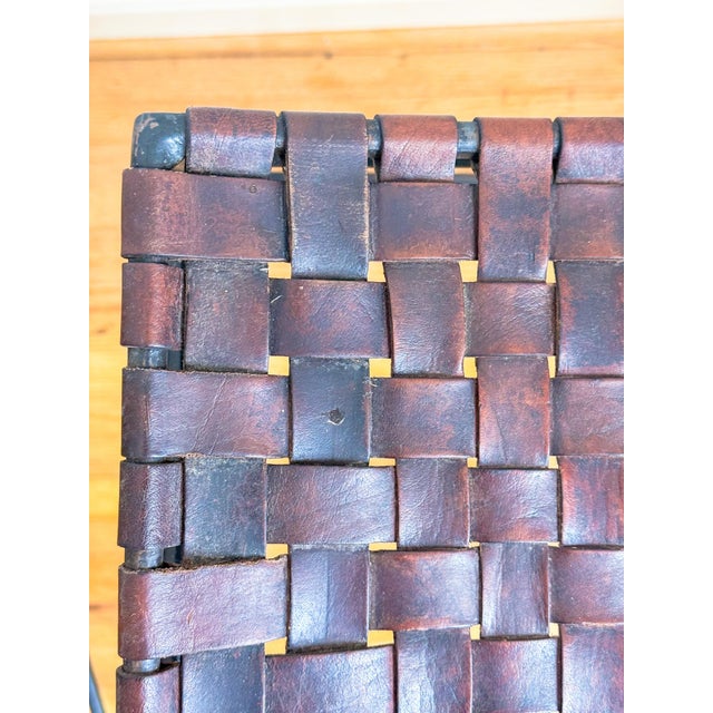French Mid Century Industrial Style Brown Woven Leather and Iron Counter Stools After Lila Swift and Donald Monell For Sale - Image 17 of 18