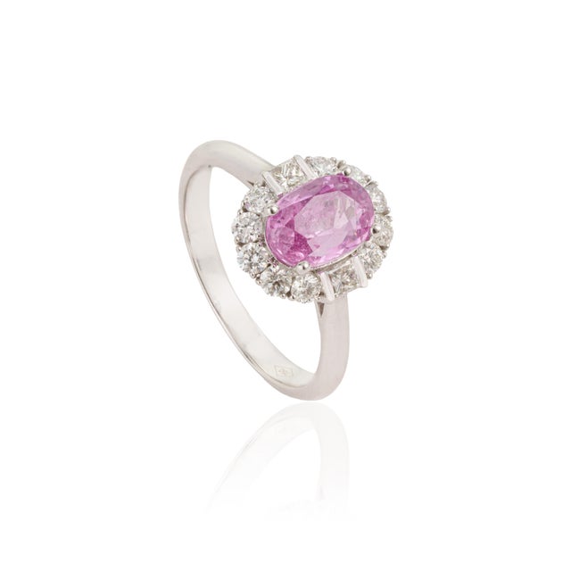 1.94ct Pink Sapphire Diamond Oval Engagement Ring for Her Size 4 in 18k Solid Gold For Sale - Image 4 of 16