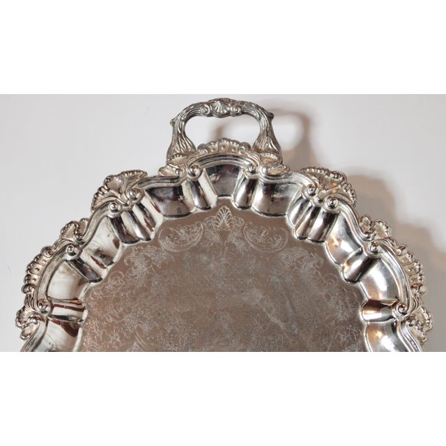 Early 20th Century Ornate French Silver Plate Footed Serving Tray With