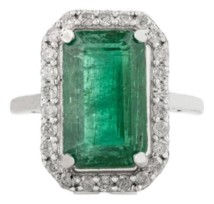 5.24 Carat Zambian Emerald Estate Diamond Ring Size 6.5 in 14k White Gold