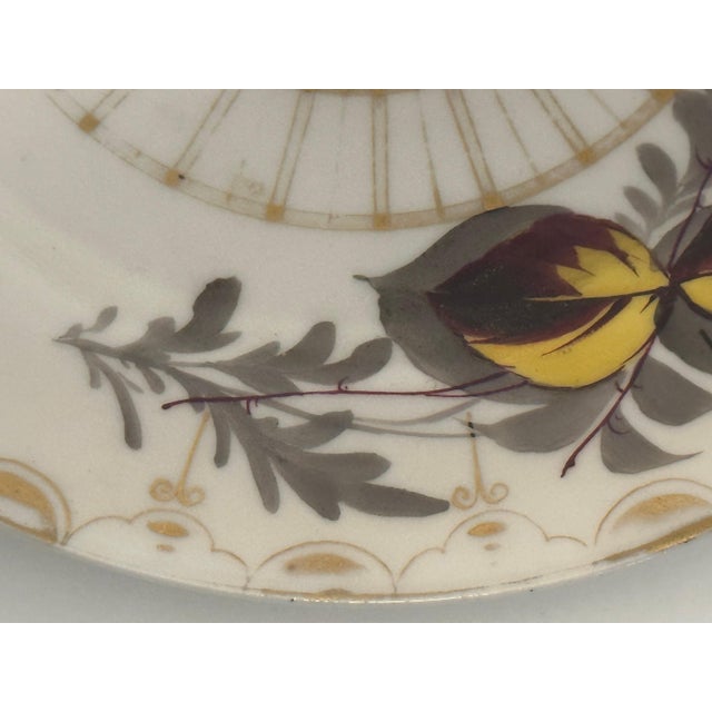 Glass Antique Milk Glass Plate: Hand Painted Church Scene, Gold Gilt Border For Sale - Image 7 of 9