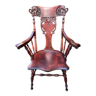 Antique Regal Chiar, Stickley and Brandt 19th Century Arm Chair With Chinese Dragon Carvings For Sale