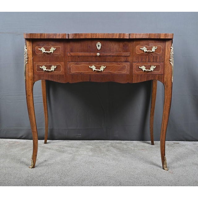 Louis XV-Louis XVI Transitional Style Marquetry Dressing Table, Late 19th Century For Sale - Image 4 of 18