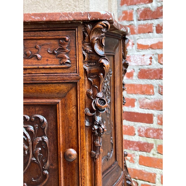 Antique French Nightstand Cabinet Marble Top Louis XV Carved Walnut C1890 For Sale - Image 16 of 18