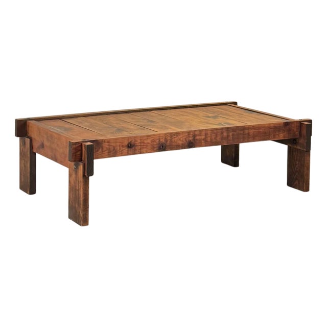 Brutalist Knotted Pine Low Coffee Table For Sale