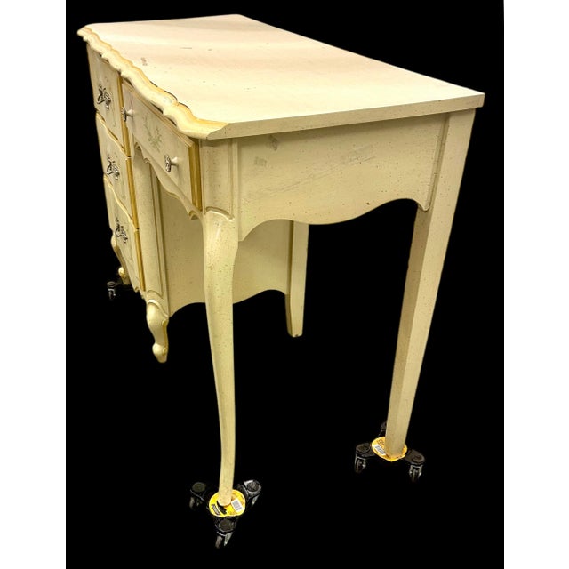 1970s French Provincial Style Hand Painted Solid Wood Writing Desk Dresser Dressing Table Entry Vintage For Sale - Image 12 of 12