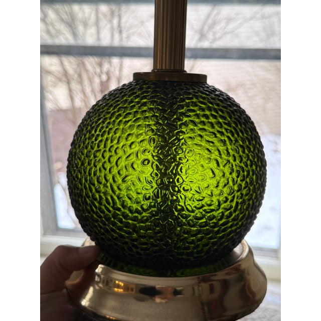 Mid-Century Modern Vintage Swedish Green Textured Glass Table Lamps - A Pair For Sale - Image 3 of 12