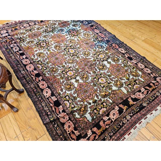 Vintage Afghan Silk Room Size Rug in Allover Pattern in Ivory, Burgundy, Brown For Sale In Chicago - Image 6 of 15