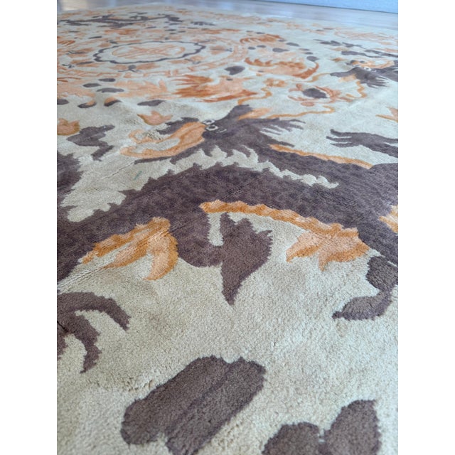 Early 20th-Century Chinese Mongolian Dragon Rug with Shou Medallion, Handmade For Sale - Image 9 of 17