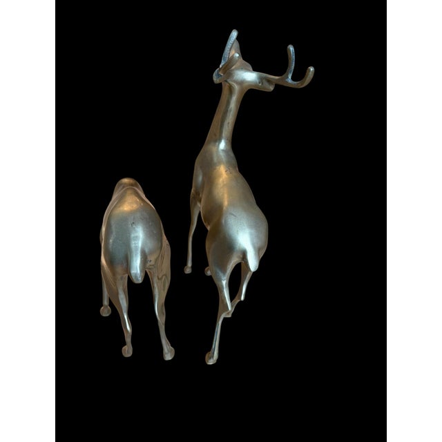 Large Vintage Patina Brass Pair Deer Buck Doe For Sale - Image 9 of 9