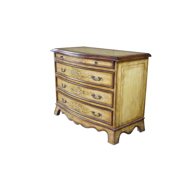 This vintage, Italian-provincial-style chest of drawers features a serpentine-front silhouette heavily accented with hand-...
