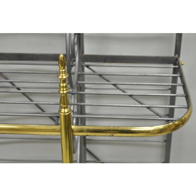 Metal Vintage French Country Wrought Iron & Brass Kitchen Bakers Rack Bookcase Etagere For Sale - Image 7 of 16