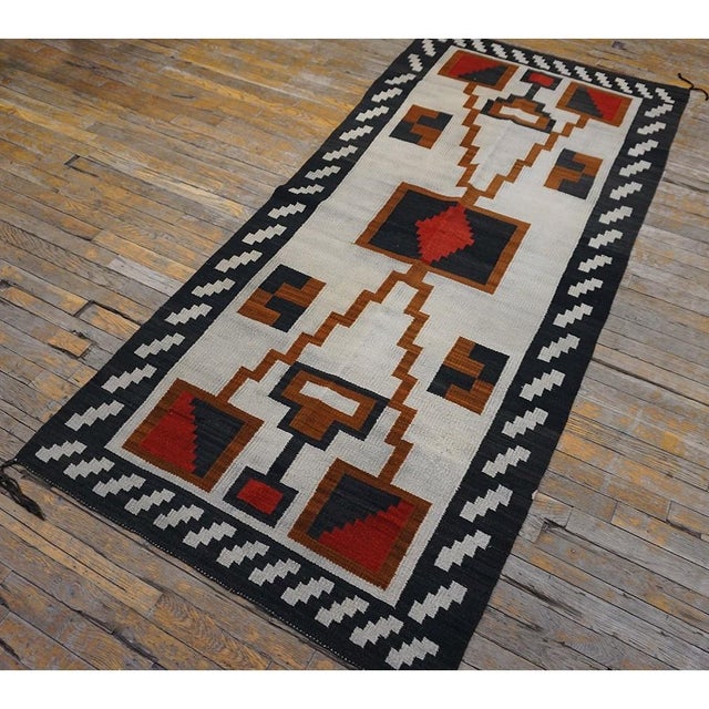 Mid 1930s Ivory Geometric Tribal Antique Native Navajo American Flatwoven Rug For Sale - Image 10 of 10