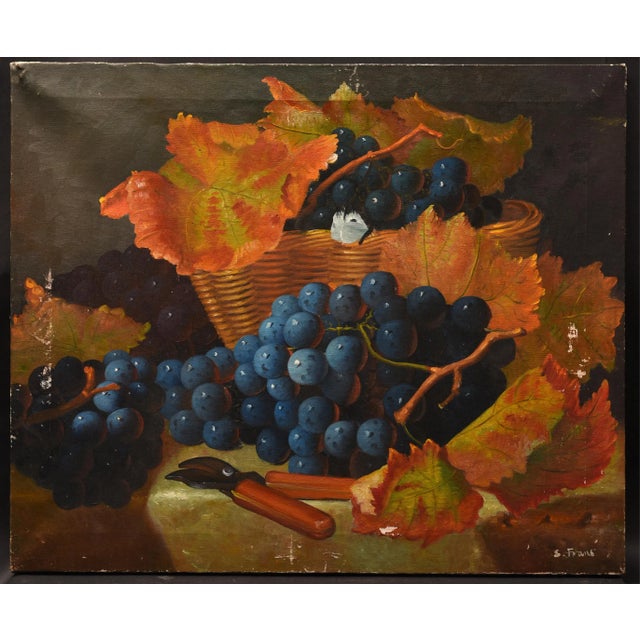 American 1970s Autumn Harvest Still Life With Grapes Painting For Sale - Image 3 of 3