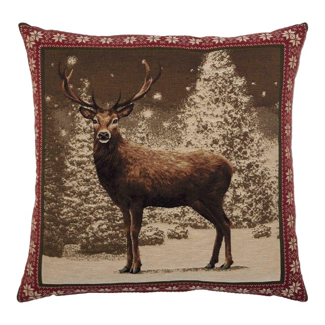 Winter Stag Tapestry Cushion With Feather Filler - 46x46cm (18"x18") For Sale