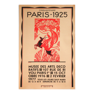 1976 French Art Deco Exhibition Poster, Cinquantenaire Paris 1925 (Red)