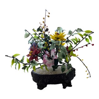 Mid Century Gemstone & Jade Floral Arrangement For Sale