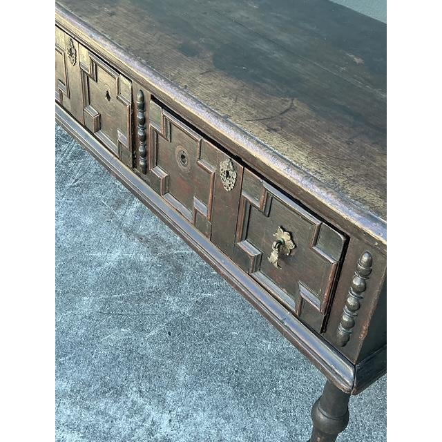 Rustic Vintage 18th Century Carved Jacobean Console Table For Sale - Image 3 of 12
