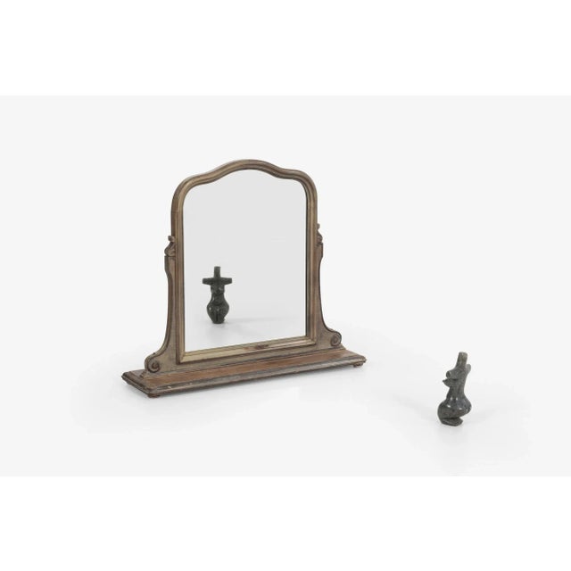 Antique Vanity Dresser Mirror, Painted oakwood with original wood color blending through, by faux or age. Signed underside...