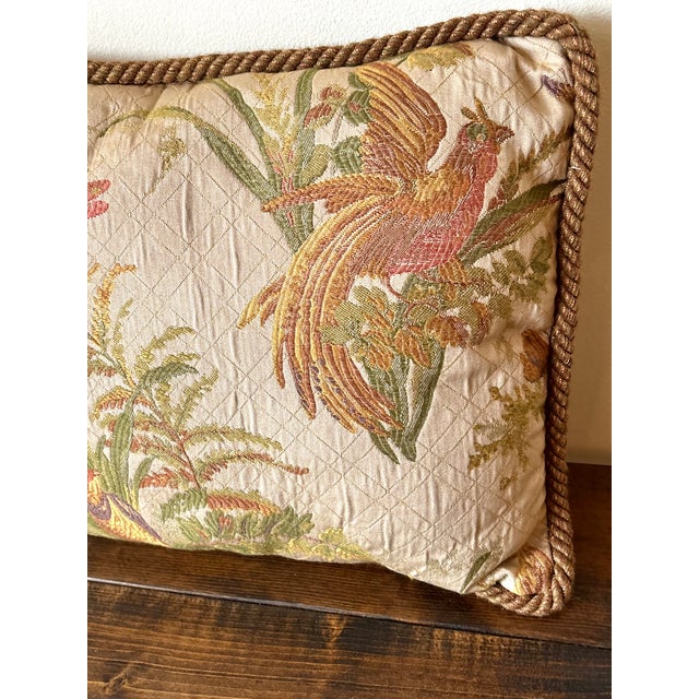 French Provincial 1990s Lumbar Pillow With Birds and Rope Trim For Sale - Image 3 of 8