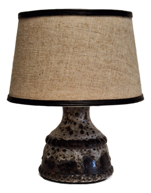 Vintage Pan Table Lamp with Fat Lava Brown Ceramic Base and Beige Fabric Shade, 1970s