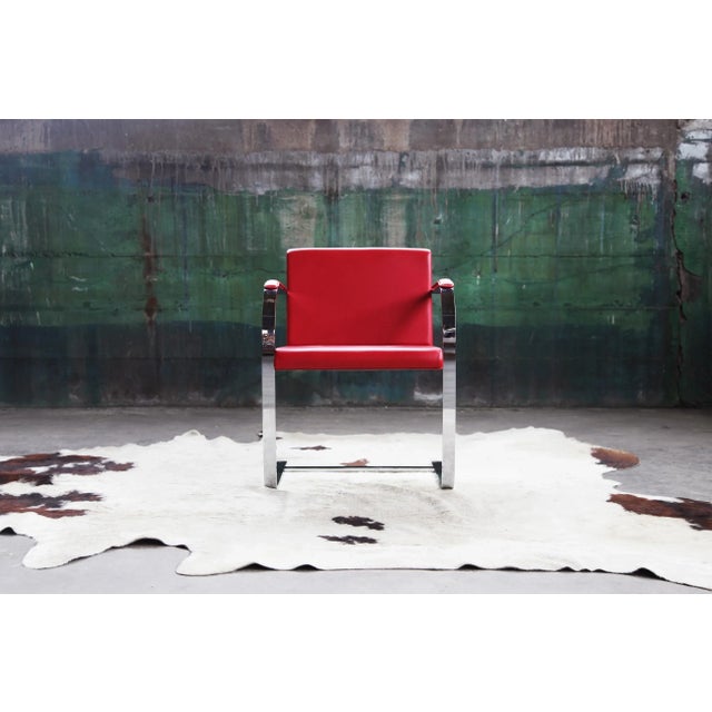 Mid-Century Modern 1990s Mid Century Modern Red Flat Chromed Bar Brno Chair Mies Van Der Rohe For Sale - Image 3 of 11
