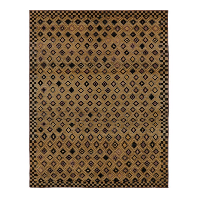 Rug & Kilim’s Modern Moroccan-Inspired Rug in Gold-Black Diamond Geometric Pattern For Sale