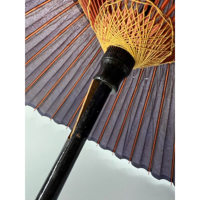 Antique Japanese Snake-Eye Umbrella (Wagasa) With Bamboo Ribs and Lacquered Paper For Sale - Image 6 of 16