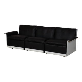 Model 620 Two Seater Sofa in Black Leather by Dieter Rams for Vitsoe, 1979 For Sale