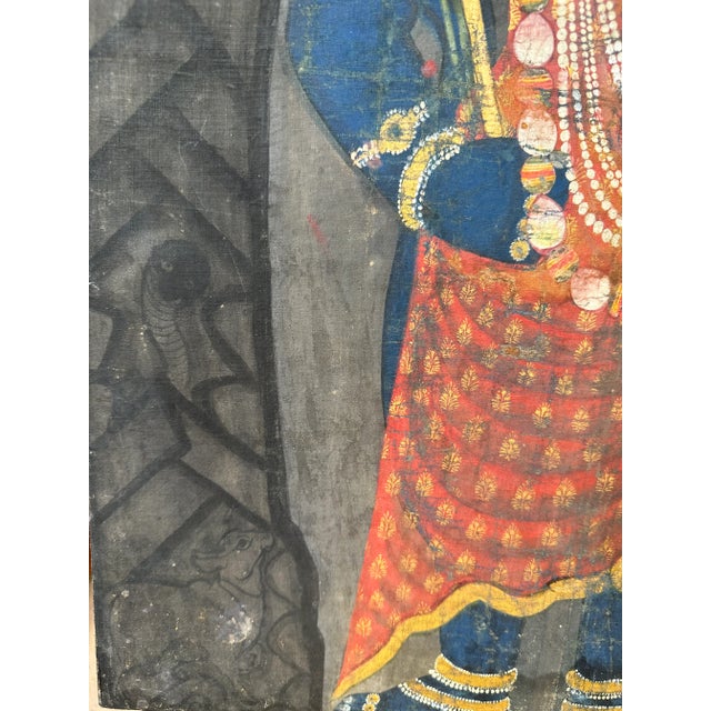 Early 20th Century India Pichhavai Shrinathji Pichhwai Krishna Vishnu Painting Antique Indigo Natural Pigments For Sale In Los Angeles - Image 6 of 13