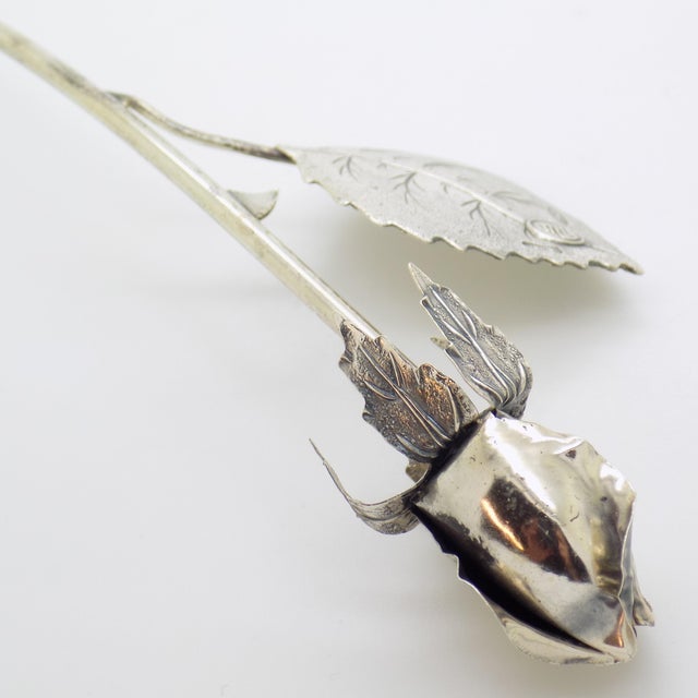 Metal Vintage Italian Handmade Genuine Sterling Silver Long Stem Rosebud Figurine, 1980s For Sale - Image 7 of 16