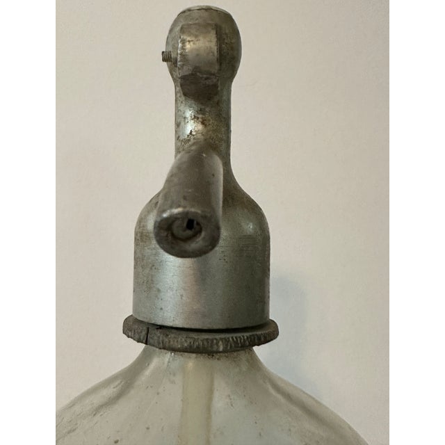Metal Vintage Mid 20th Century Glass Bar Ware 1 Liter Seltzer Water Bottle For Sale - Image 7 of 8