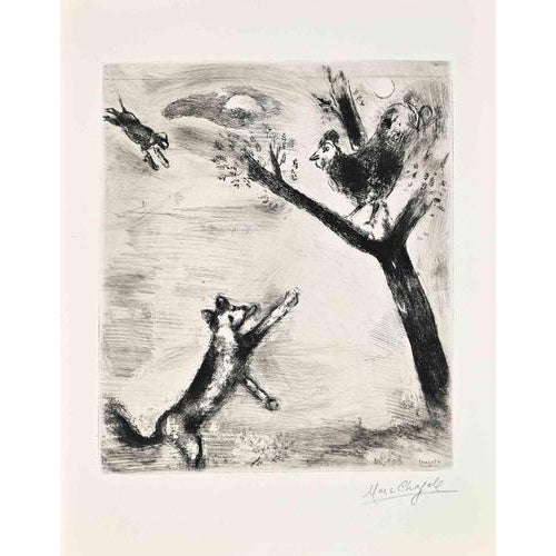 Etching on Montval paper, realized between 1927 and 1930. Table from "Les Fables de La Fontaine", published in 1952 in and...