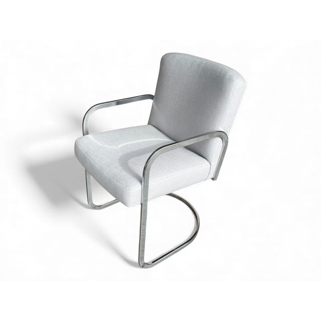 Set of 4 Bauhaus-Style Chrome Cantilever Dining Chairs in Oyster Upholstery For Sale - Image 11 of 16