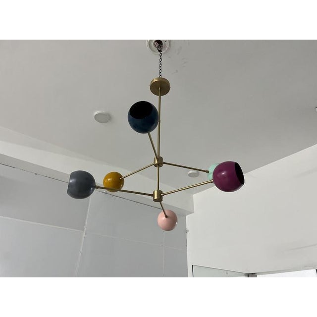 Not Yet Made - Made To Order Multi Color 6 Arm Brass Sputnik Chandelier | Mid Century Modern Pendant Light For Sale - Image 5 of 7
