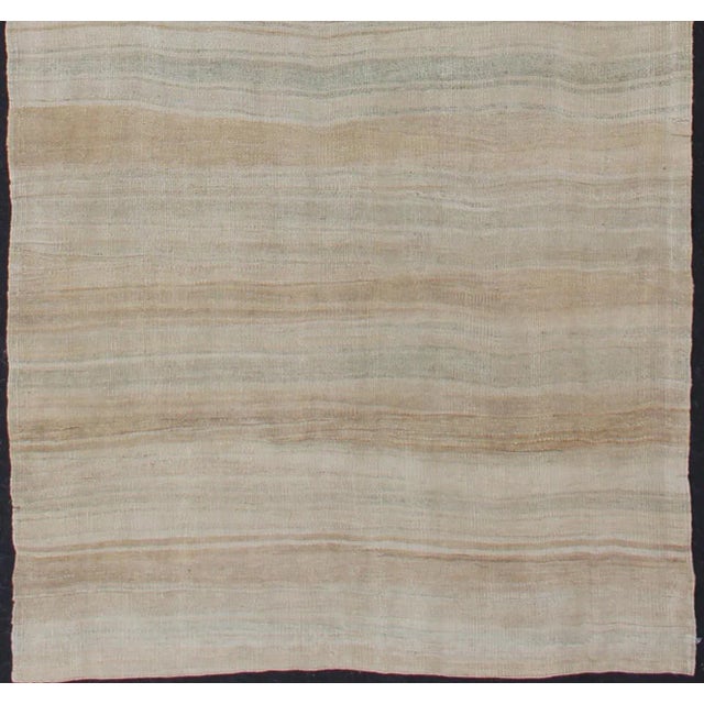 Contemporary Striped Flat-Weave Vintage Turkish Kilim Wide Gallery Runner With Light Colors For Sale - Image 3 of 12