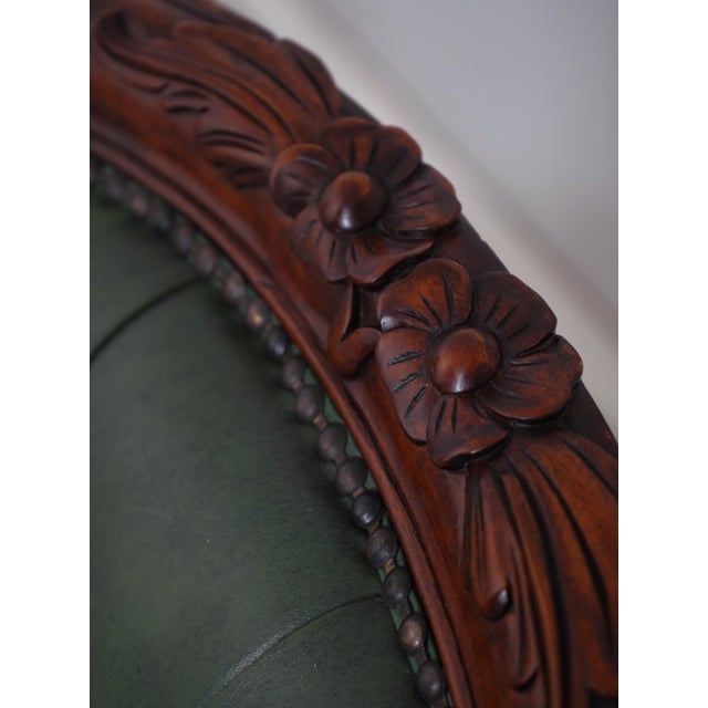 Carved Mahogany Frame Green Leather Office Desk Chair For Sale - Image 16 of 18