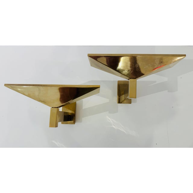 1980s Postmodern Pierre Disderot Verre Lumiere French Gold Wall Lamps - a Pair For Sale - Image 12 of 13