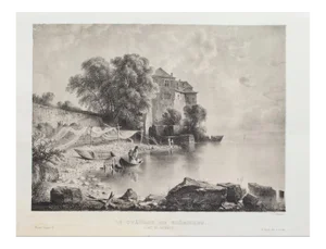 Antonio Fontanesi, Lac De La Geneve, Lithograph, Mid-19th Century