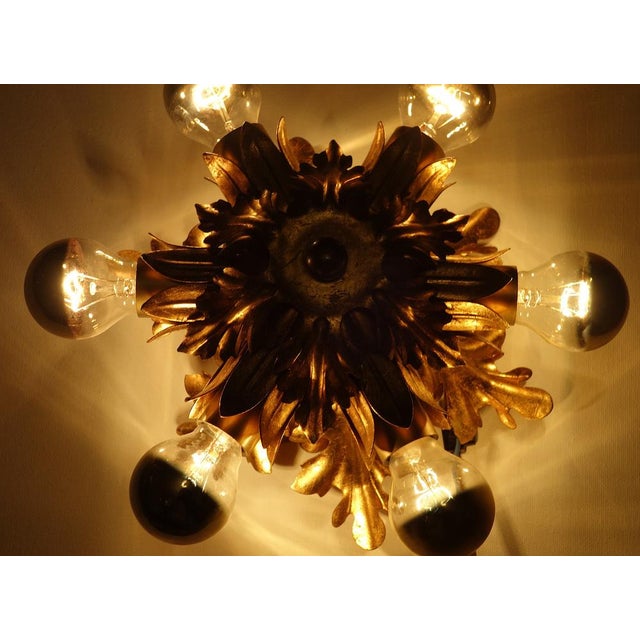 Gold Plated Metal Flowers with Leaves Chandelier 6 Lights from Banci Firenze, 1970s For Sale - Image 10 of 12